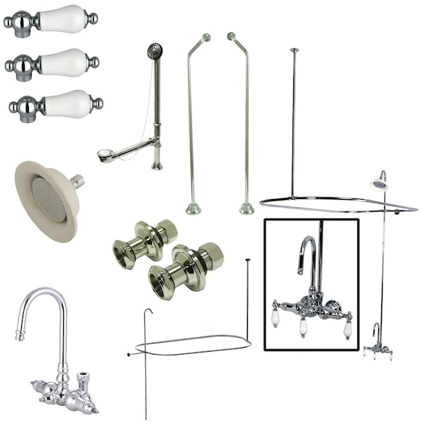 Clawfoot Tub Faucet Packages, Polished Chrome, Tub Wall Mount