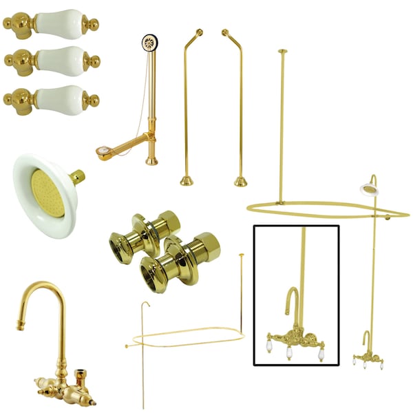 Clawfoot Tub Faucet Packages, Polished Brass, Tub Wall Mount