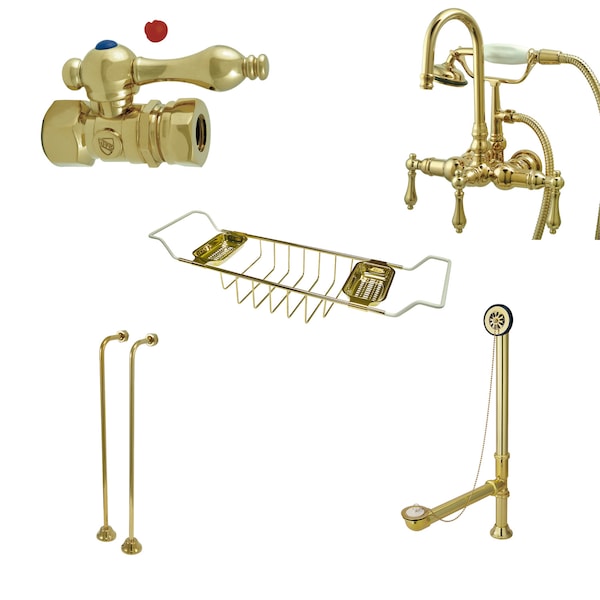 Clawfoot Tub Faucet Packages, Standard, 3-3/8", 2, Tub Wall Mount, Polished Brass