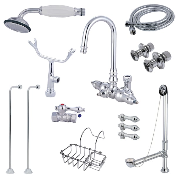 Clawfoot Tub Faucet Packages, Standard, 3-3/8", 2, Tub Wall Mount, Polished Chrome