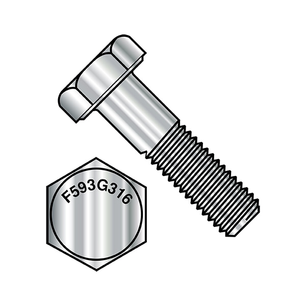 316, 1/2"-13 Hex Head Cap Screw, Plain Stainless Steel, 1-1/2 in L, 50 PK