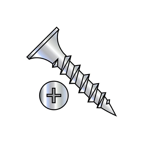 Drywall Screw, #6 x 1 in, Steel, Flat Head Phillips Drive, 10000 PK
