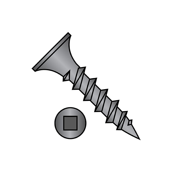 Drywall Screw, #10 x 1 in, Steel, Flat Head Square Drive, 4500 PK
