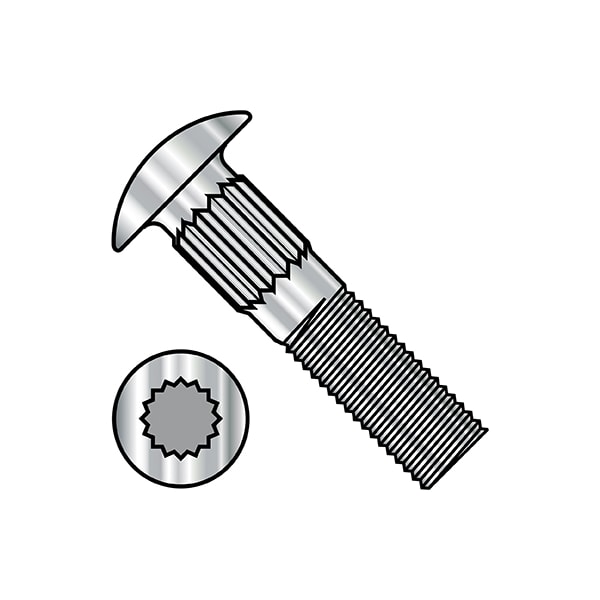 Carriage Bolt, Ribbed Neck, 1-1/2 in L, 18-8 Stainless Steel, Plain, 100 PK