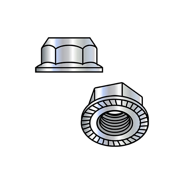 Flange Nut, M10-1.50, Steel, Class 10, Zinc Plated, 15 mm Hex Wd, 1000 PK
