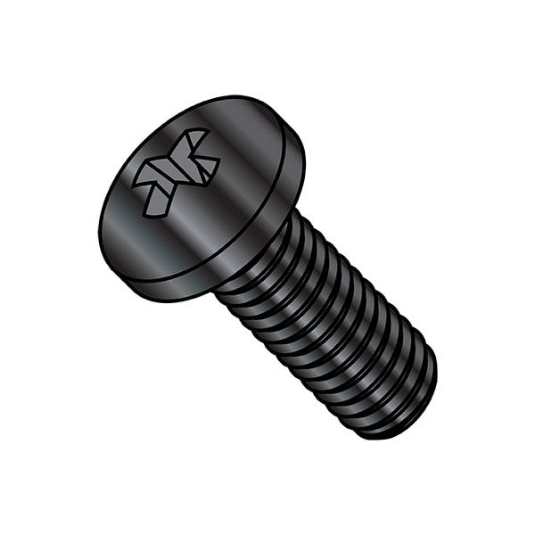 M8-1.25 x 16 mm Phillips Pan Machine Screw, Black Oxide Steel, 500 PK