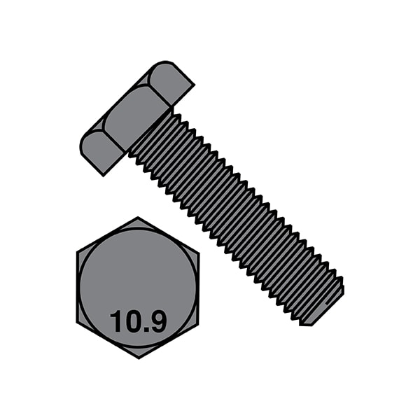 Class 10.9, M10-0.20 Hex Head Cap Screw, Plain Steel, 20 mm L, 500 PK