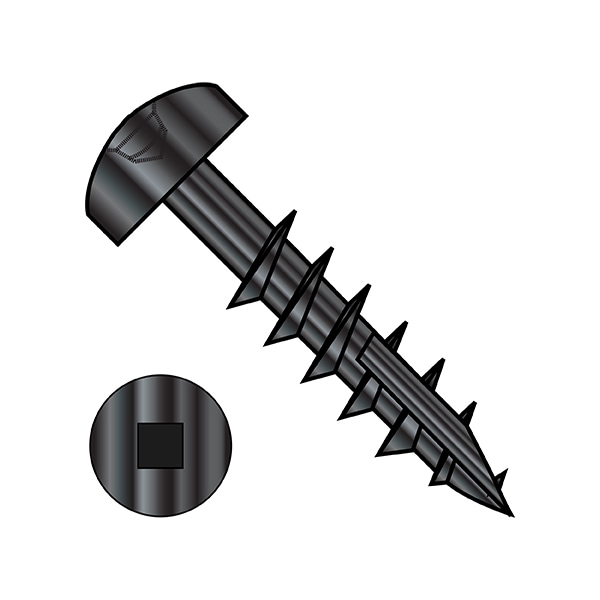 Wood Screw, #6, 1-1/4 in, Black Oxide Steel Pan Head Square Drive, 7000 PK