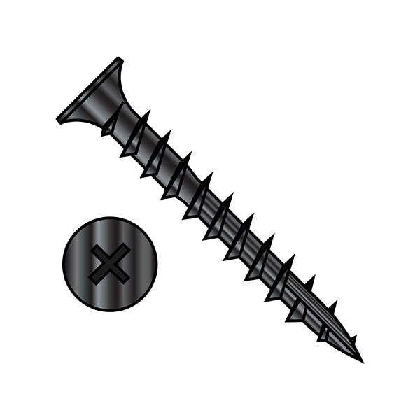 Wood Screw, #9, 3/4 in, Black Oxide Carbon Steel Flat Head Phillips Drive, 4000 PK