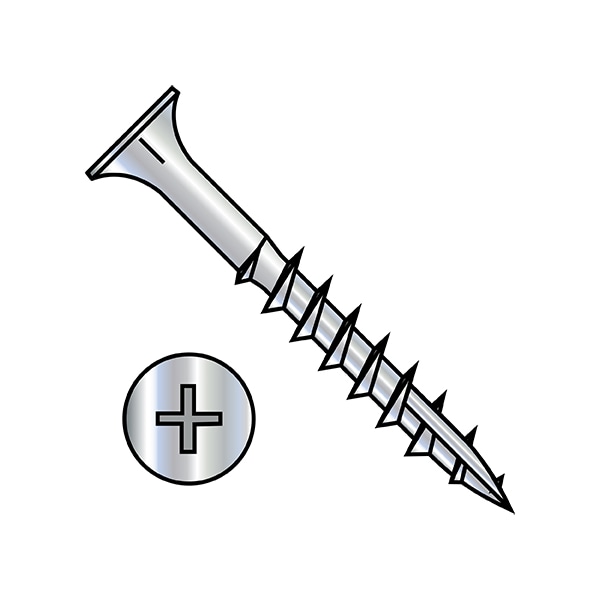 Wood Screw, #9, 3 in, Zinc Plated Carbon Steel Flat Head Phillips Drive, 1000 PK