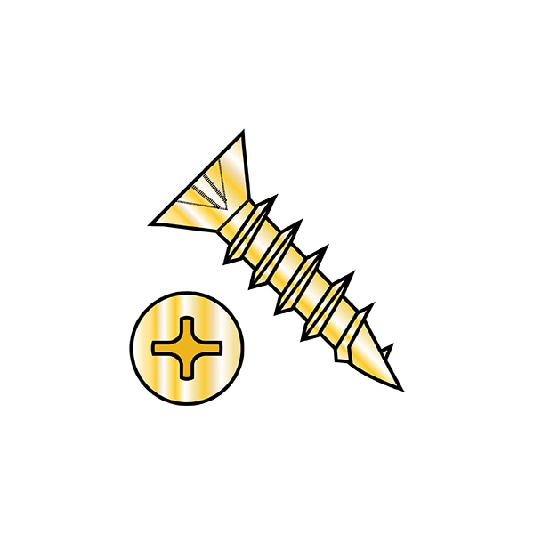Wood Screw, #8, 5/8 in, Plain Brass Flat Head Phillips Drive, 10000 PK