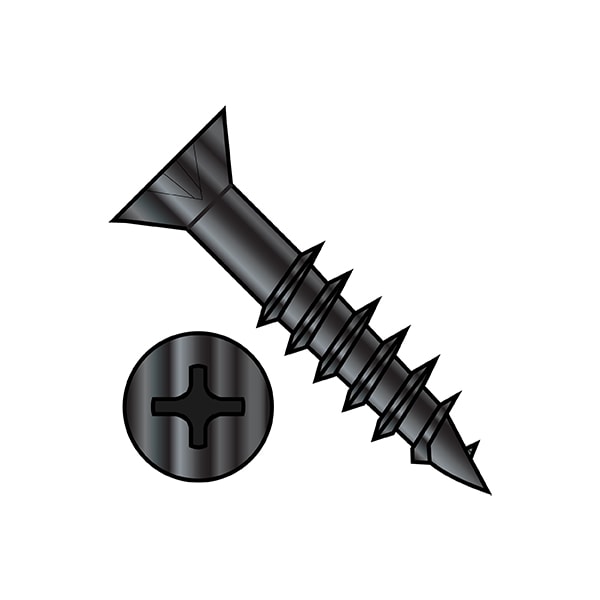 Wood Screw, #8, 3 in, Black Oxide Steel Flat Head Phillips Drive, 1600 PK