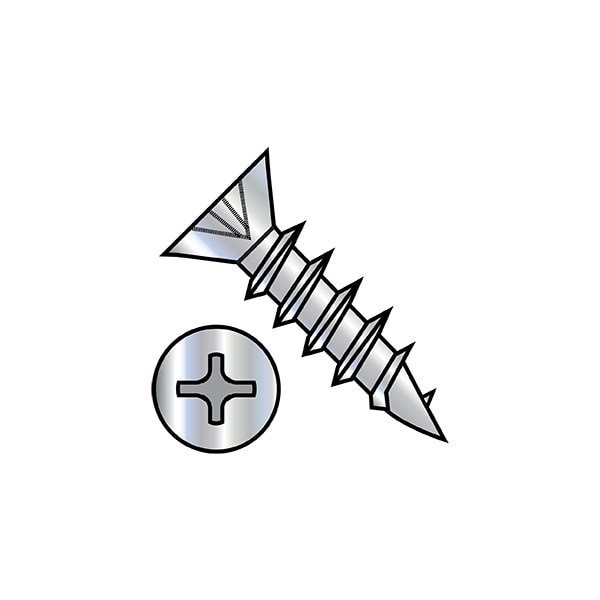 Wood Screw, #7, 1 in, Nickel Steel Flat Head Phillips Drive, 10000 PK