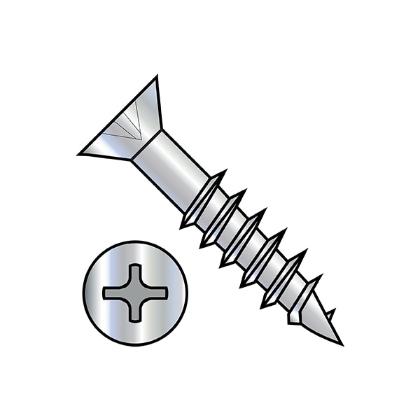 Wood Screw, #8, 3 in, Zinc Plated Steel Flat Head Phillips Drive, 1600 PK