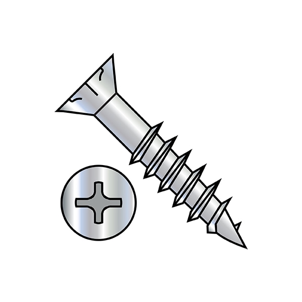 Wood Screw, #9, 3 in, Zinc Plated Steel Flat Head Phillips Drive, 2000 PK