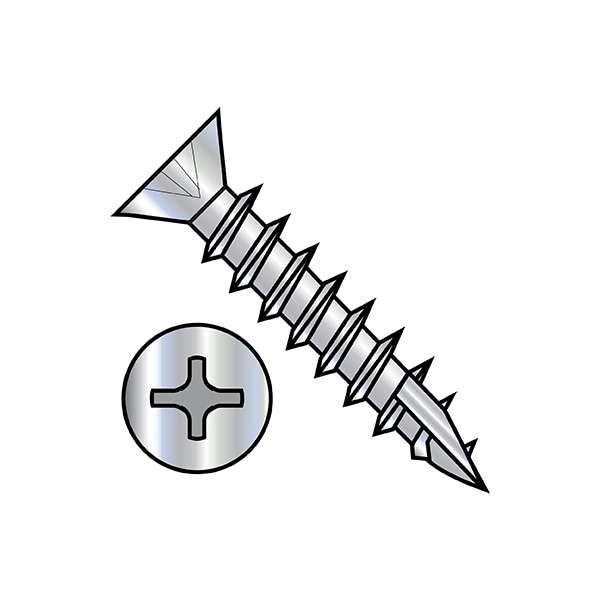 Wood Screw, #6, 5/8 in, Zinc Plated Steel Flat Head Phillips Drive, 10000 PK