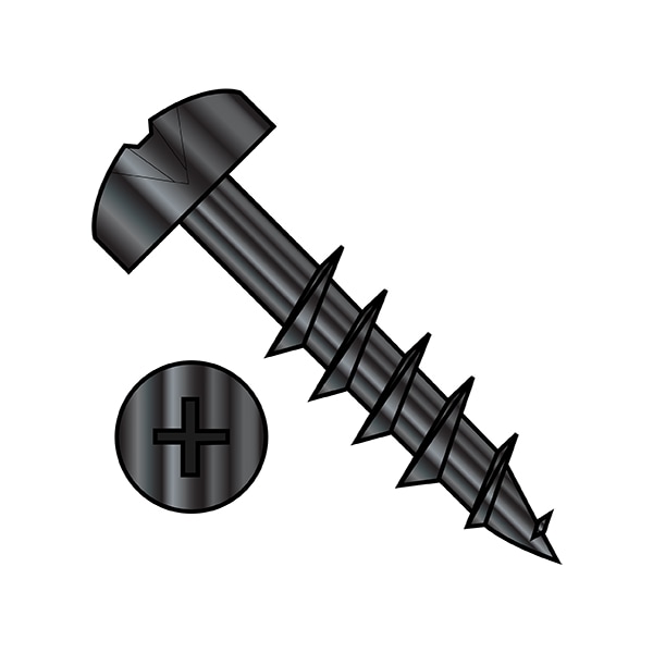 Wood Screw, #8, 1-1/4 in, Black Oxide Steel Pan Head Phillips Drive, 5500 PK