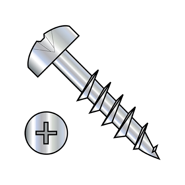 Wood Screw, #8, 1-1/8 in, Zinc Plated Steel Pan Head Phillips Drive, 6000 PK