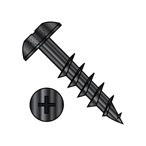 Wood Screw, #8, 1-1/4 in, Black Steel Truss Head Phillips Drive, 5000 PK