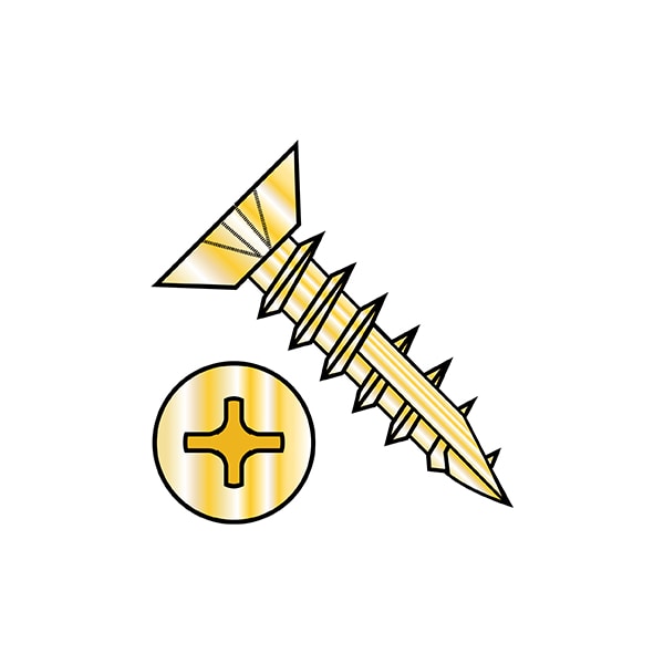 Wood Screw, #6, 1/2 in, Plain Brass Flat Head Phillips Drive, 10000 PK