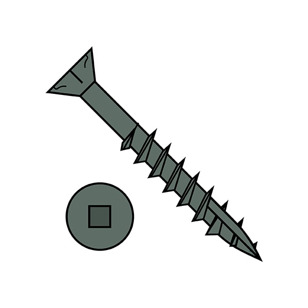 Deck Screw, #10 x 2-1/2 in, Steel, Flat Head, Square Drive, 1000 PK
