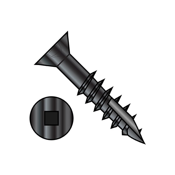 Wood Screw, #9, 2-1/2 in, Black Steel Flat Head Square Drive, 1000 PK