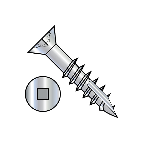 Wood Screw, #9, 2-1/2 in, Zinc Plated Steel Flat Head Square Drive, 1000 PK