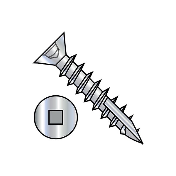 Wood Screw, #8, 3/4 in, Zinc Plated Steel Flat Head Square Drive, 10500 PK
