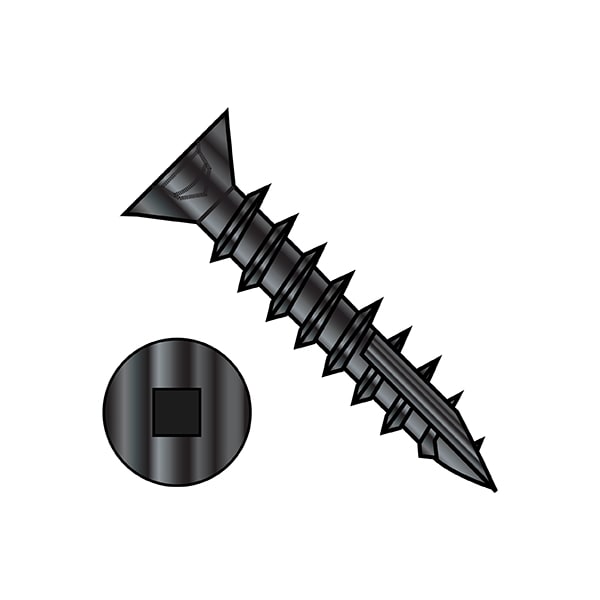 Wood Screw, #9, 3/4 in, Black Steel Flat Head Square Drive, 6000 PK