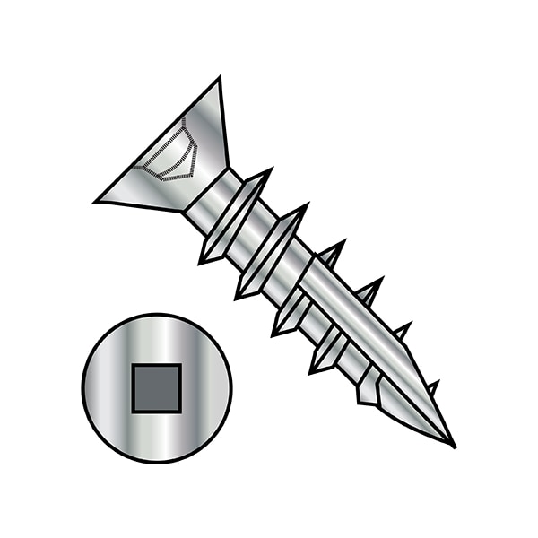 Thread Cutting Screw, Nickel Flat Head Square Drive, 7000 PK