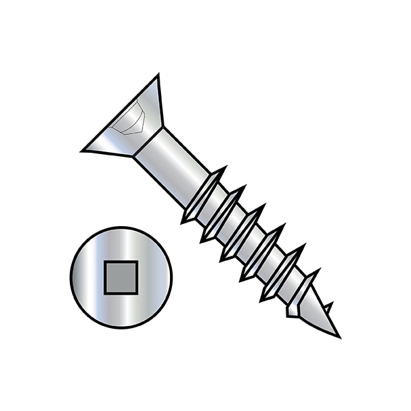 Wood Screw, #8, 4 in, Zinc Plated Steel Flat Head Square Drive, 1000 PK