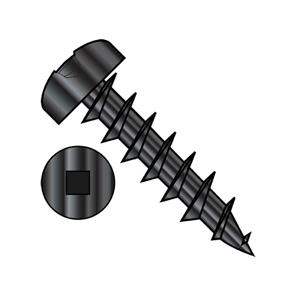 Wood Screw, #8, 3/8 in, Black Oxide Steel Pan Head Square Drive, 10000 PK