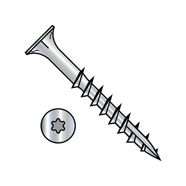 Wood Screw, #8, 2-1/4 in, Zinc Plated Steel Flat Head Torx Drive, 3500 PK