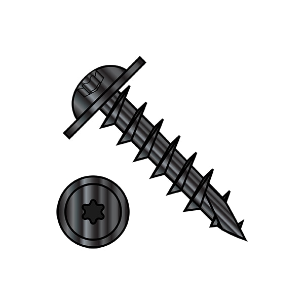 Wood Screw, #10, 1 in, Black Oxide Steel Flange Round Head Torx Drive, 3000 PK
