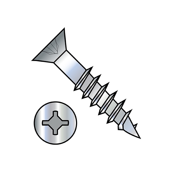 Wood Screw, #8, 3 in, Zinc Plated Steel Flat Head Phillips Drive, 1600 PK