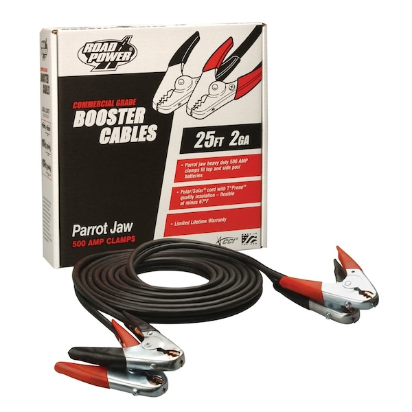 Gauge, 25' Booster Cable W/ Parrot Jaw Clamp, 2