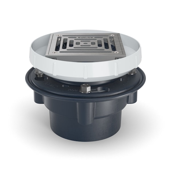 ABS, Strainer: Square, Floor Drain with Clamping Collar