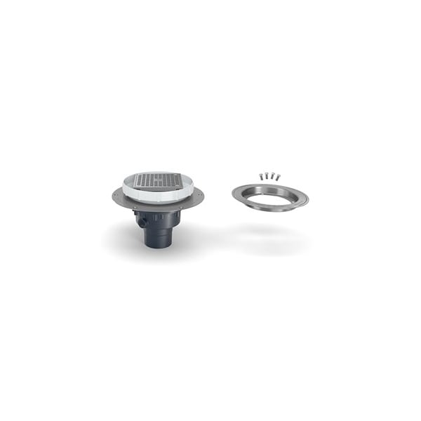 PVC; Deck Plate, Clamp: Stainless Steel, Strainer: Square, Floor Drain with Deck Plate