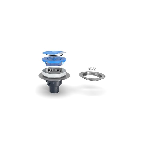 PVC; Deck Plate, Clamp: Stainless Steel, Strainer: Square, Floor Drain with Deck Plate