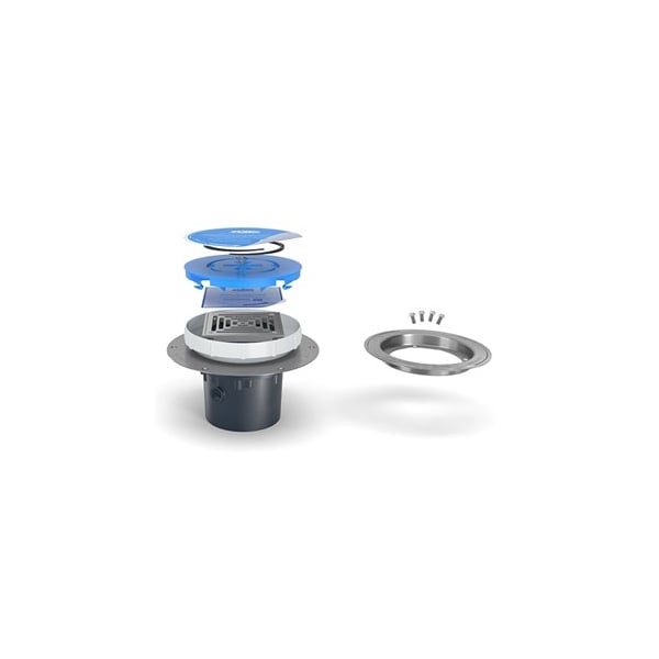 PVC; Deck Plate, Clamp: Stainless Steel, Strainer: Square, Floor Drain with Deck Plate