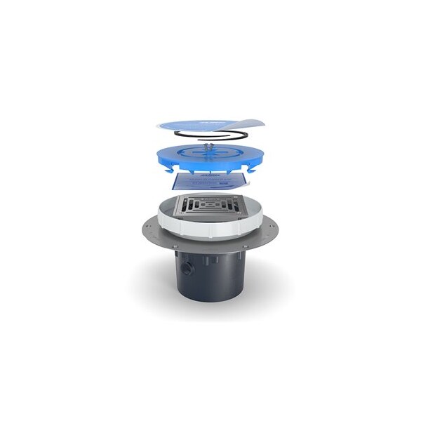 PVC; Deck Plate: Stainless Steel, Strainer: Square, Floor Drain with Deck Plate