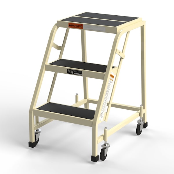 Office Rolling Ladder, 3 Steps, 30"H Top Step, No Handrails, Vinyl Tread, 450 lbs. Capacity