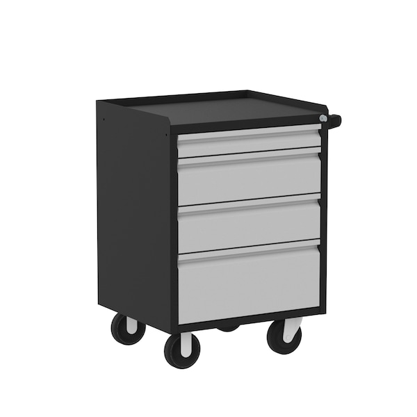 Garage Mobile Cabinet, 4 Drawer, Black/Silver, 24 in W