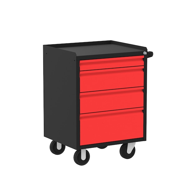 Garage Mobile Cabinet, 4 Drawer, Black/Red, 24 in W