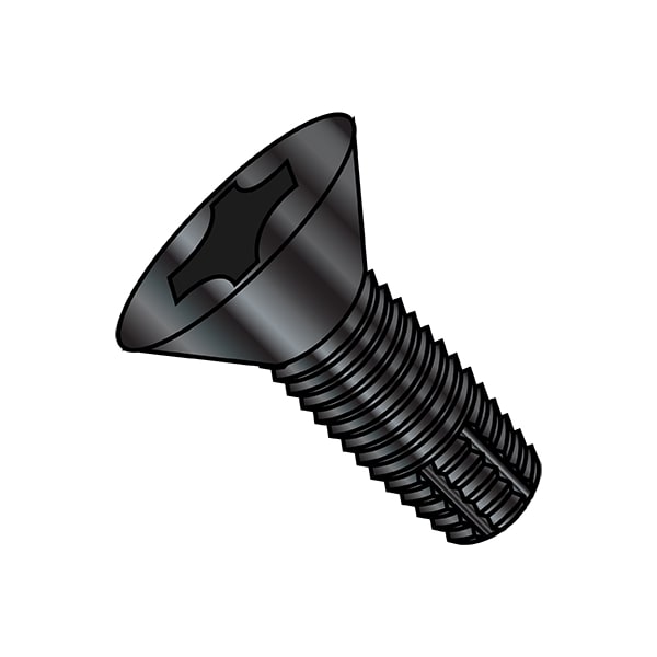 Thread Cutting Screw, 1/4"-20 x 3/4 in, Black Oxide Steel Flat Head Phillips Drive, 4000 PK