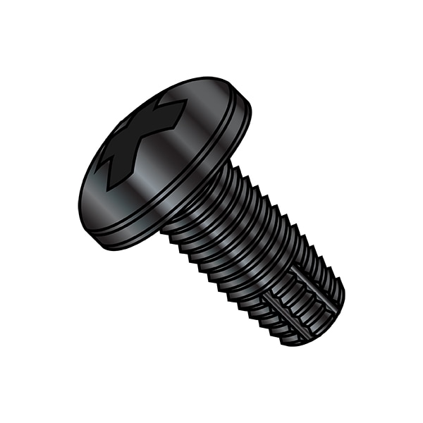 Thread Cutting Screw, 1/4"-20 x 3/4 in, Black Zinc Plated Steel Pan Head Phillips Drive, 3000 PK