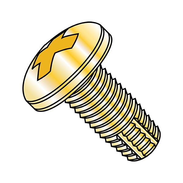 Thread Cutting Screw, #8-32 x 5/16 in, Yellow Zinc Plated Steel Pan Head Phillips Drive, 10000 PK