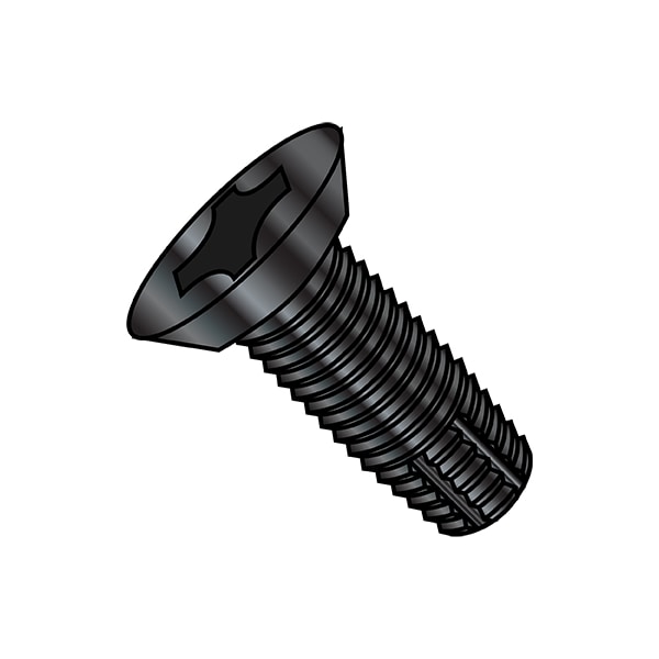 Thread Cutting Screw, #6-32 x 1/4 in, Black Stainless Steel Flat Head Phillips Drive, 5000 PK