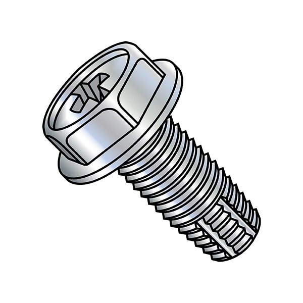 Thread Cutting Screw, #8-32 x 1/2 in, Zinc Plated Steel Hex Head Phillips Drive, 10000 PK