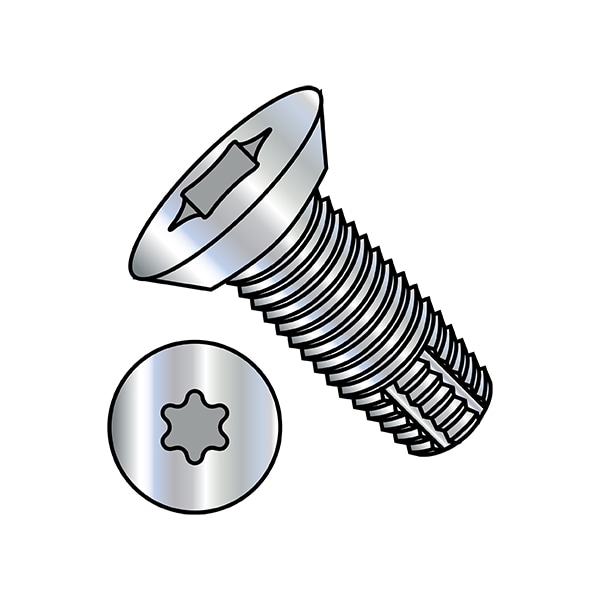 Thread Cutting Screw, #6-32 x 1/4 in, Zinc Plated Steel Flat Head Torx Drive, 10000 PK